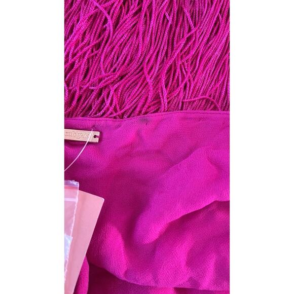 Cult Gaia Lorena Fringe Crystal Embellished Long Sleeve Pink Crop Top Size Small - Picture 9 of 11
